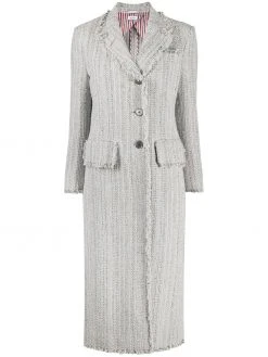 Thom Browne frayed wide lapel tweed overcoat