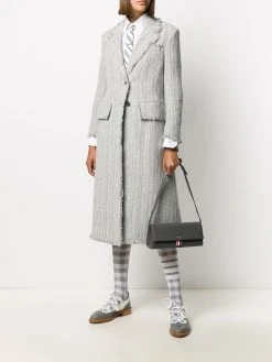 Thom Browne frayed wide lapel tweed overcoat
