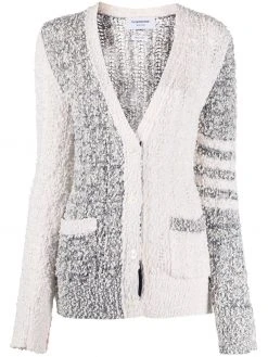Thom Browne 4-Bar V-neck bouclé cable cardigan