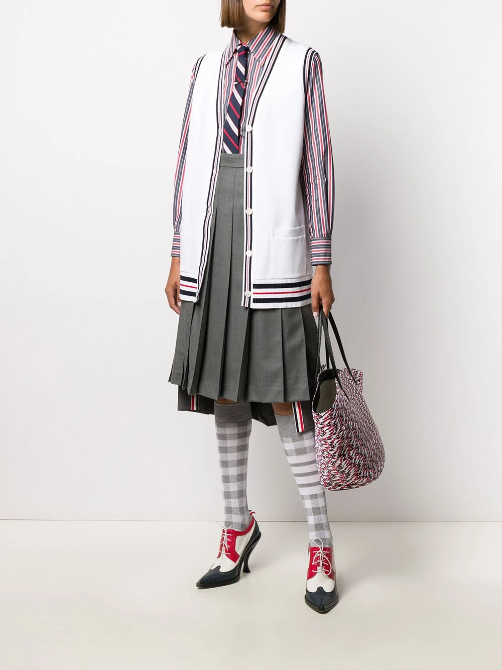 New ⭐ Thom Browne Cricket Stripe Varsity Sport buttoned vest cardigans of women 😀 2 Thom Browne Cricket Stripe Varsity Sport buttoned vest