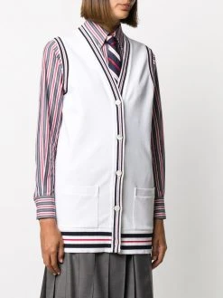 New ⭐ Thom Browne Cricket Stripe Varsity Sport buttoned vest cardigans of women 😀 7 Thom Browne Cricket Stripe Varsity Sport buttoned vest