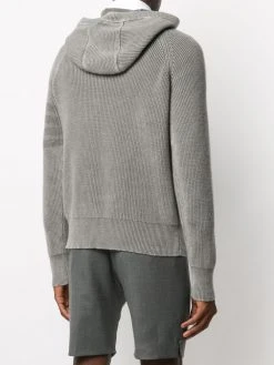 Thom Browne cashmere knit hoodie with sleeve stripe detail