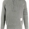 Thom Browne cashmere knit hoodie with sleeve stripe detail