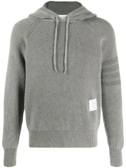 Thom Browne cashmere knit hoodie with sleeve stripe detail
