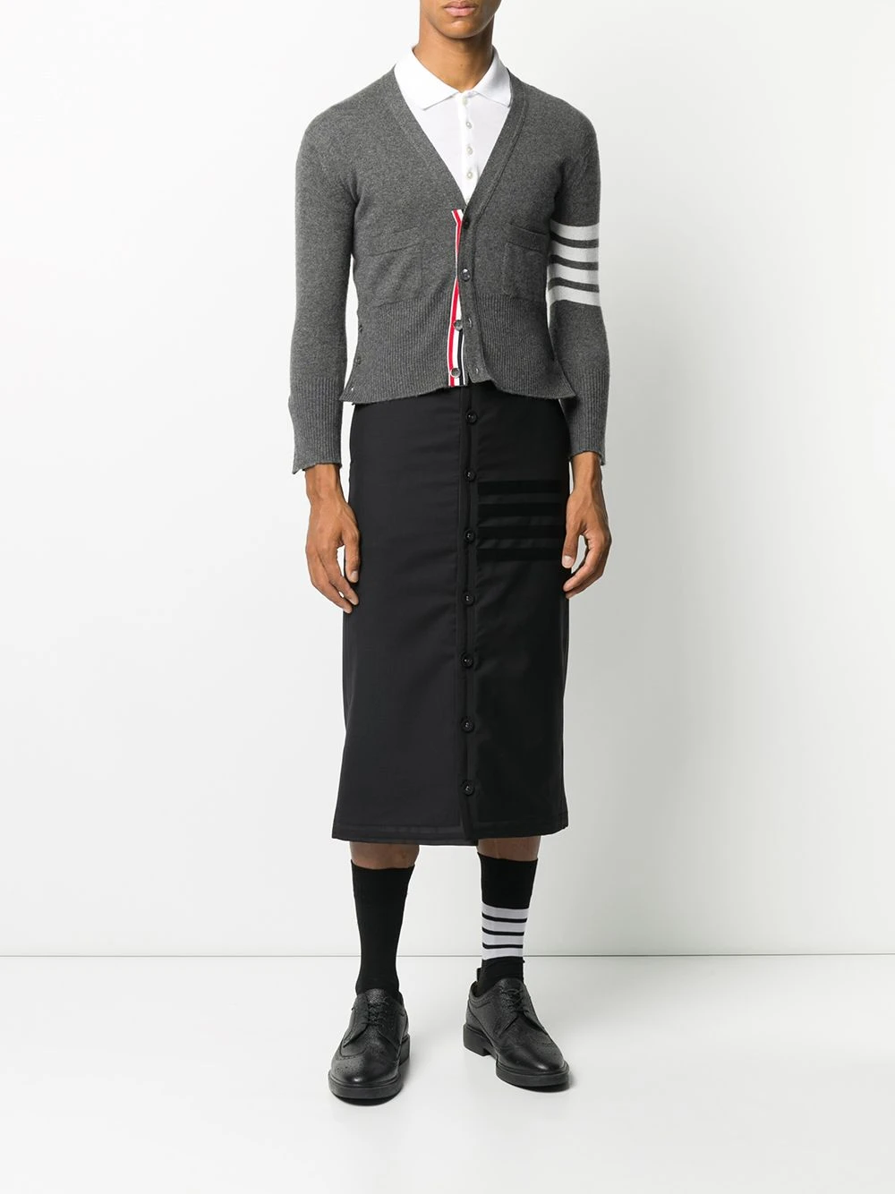 Top 10 β Thom Browne Mid length buttoned skirt shorts of men π 2 Thom Browne mid-length buttoned skirt