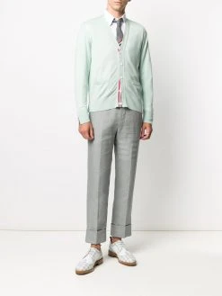 Thom Browne v-neck tricolour-stripe merino cardigan