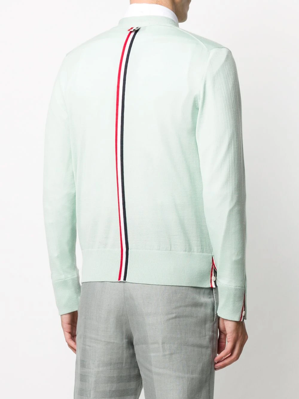 Coupon ✔️ Thom Browne V neck tricolour stripe merino cardigan cardigans of men 🤩 4 Thom Browne v-neck tricolour-stripe merino cardigan