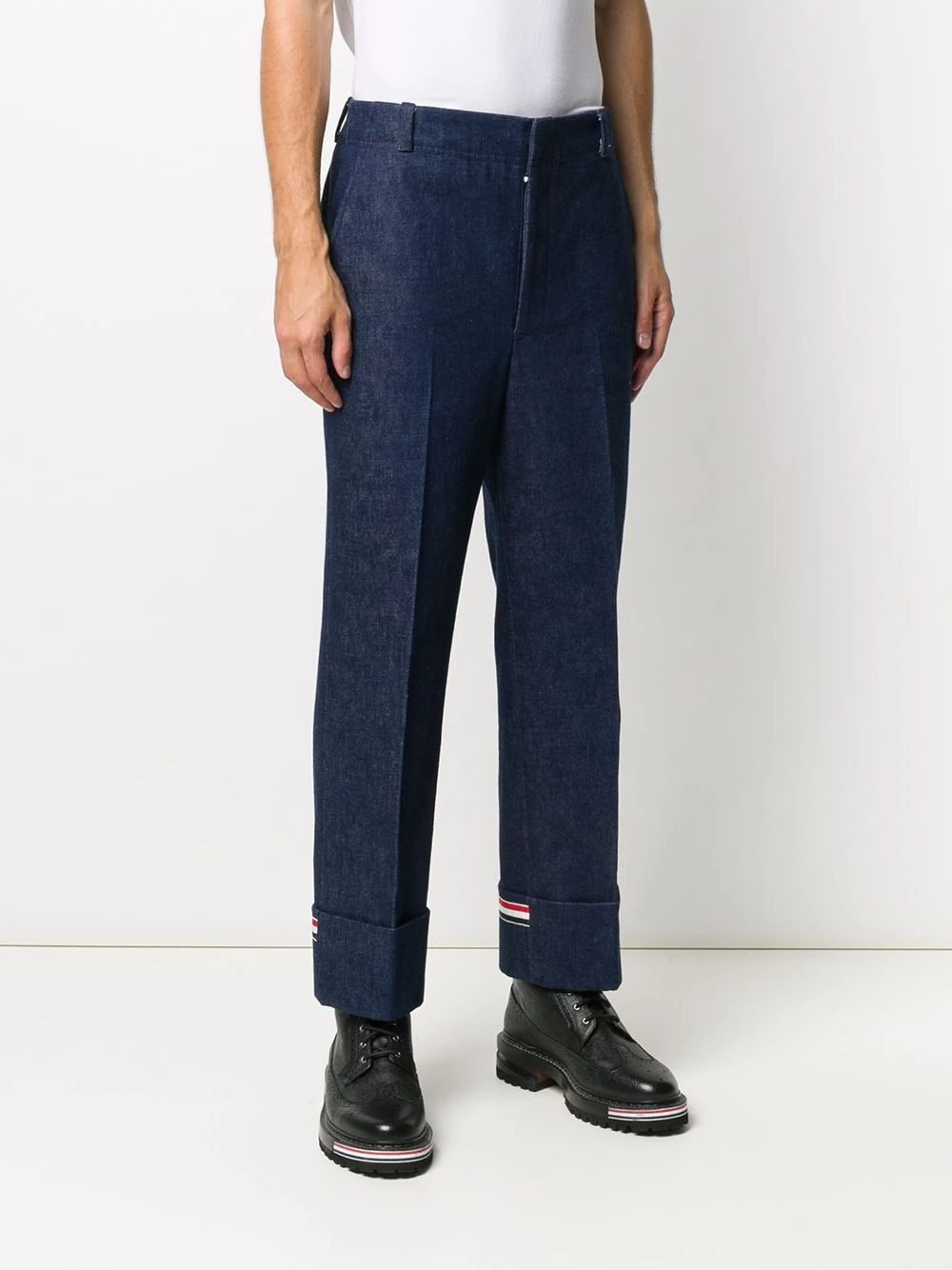 Best Sale ⌛ Thom Browne Deconstructed washed denim tailored trousers regular & straight-leg ✨ jeans of men 🧨 3 Thom Browne deconstructed washed denim tailored trousers