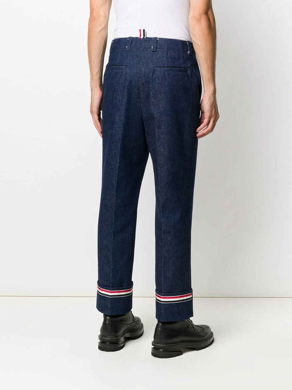 Best Sale ⌛ Thom Browne Deconstructed washed denim tailored trousers regular & straight-leg ✨ jeans of men 🧨 4 Thom Browne deconstructed washed denim tailored trousers