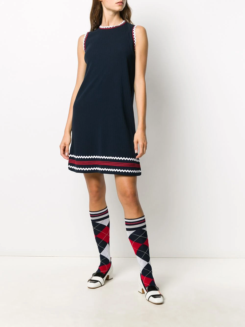 Wholesale ⌛ Thom Browne Zigzag trim shift😀 dress day dresses of women 🧨 2 Thom Browne zigzag-trim shift dress