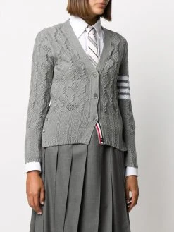 Thom Browne 4-Bar fan cable knit cardigan