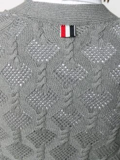 Thom Browne 4-Bar fan cable knit cardigan