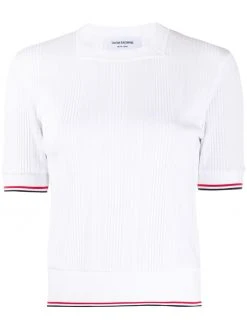 Thom Browne square neck ribbed-knit top