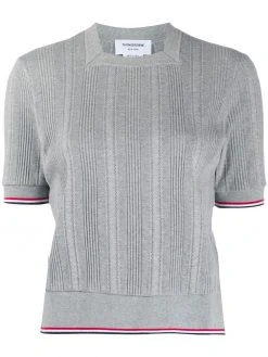 Thom Browne square neck ribbed-knit top