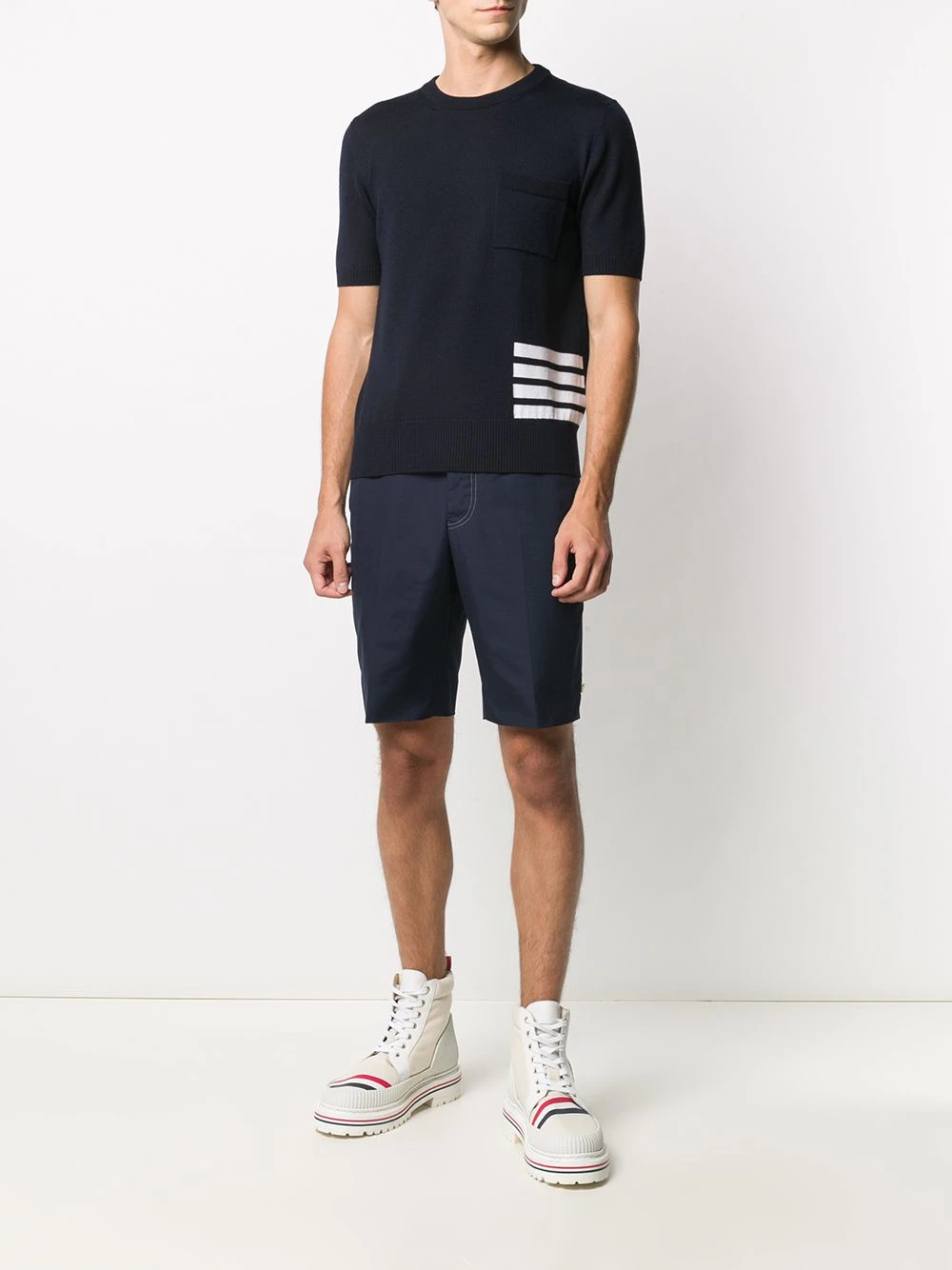 Deals π Thom Browne 4 Bar stripe knitted T shirt t-shirts of men π 2 Thom Browne 4-Bar stripe knitted T-shirt