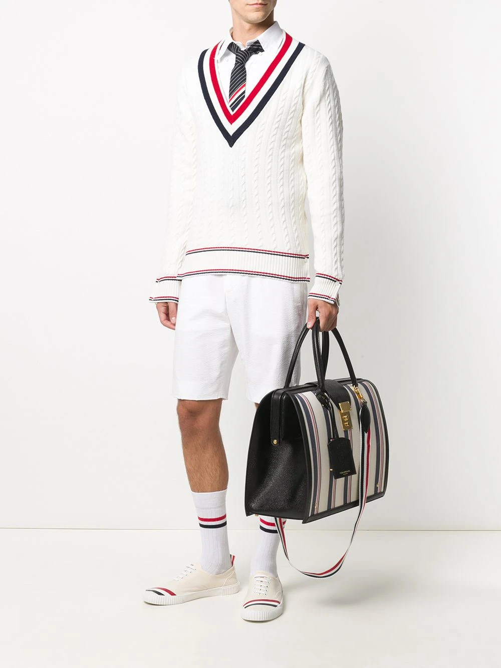 Cheap π Thom Browne V neck knit jumper knitted sweaters of men 𧨠2 Thom Browne V-neck knit jumper