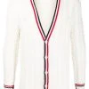 Thom Browne heritage cable knit RWB stripe cardigan