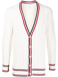 Thom Browne heritage cable knit RWB stripe cardigan