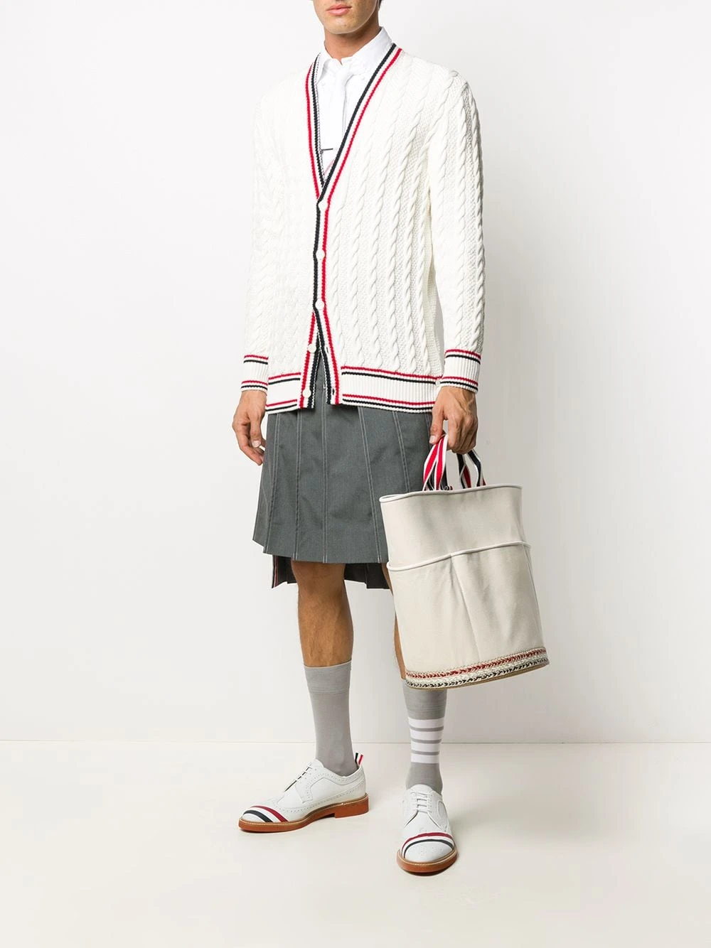 Wholesale ❤️ Thom Browne Heritage cable knit RWB stripe cardigan sweatshirts & knitwear of men ⭐ 2 Thom Browne heritage cable knit RWB stripe cardigan