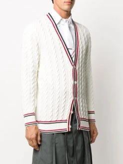 Wholesale ❤️ Thom Browne Heritage cable knit RWB stripe cardigan sweatshirts & knitwear of men ⭐ 7 Thom Browne heritage cable knit RWB stripe cardigan