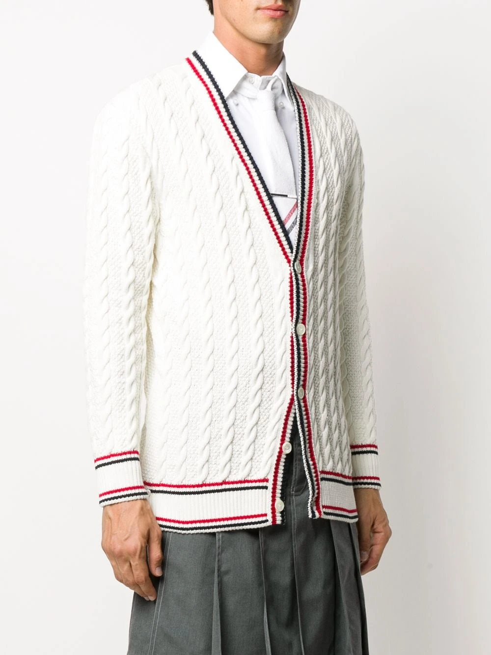 Wholesale ❤️ Thom Browne Heritage cable knit RWB stripe cardigan sweatshirts & knitwear of men ⭐ 3 Thom Browne heritage cable knit RWB stripe cardigan
