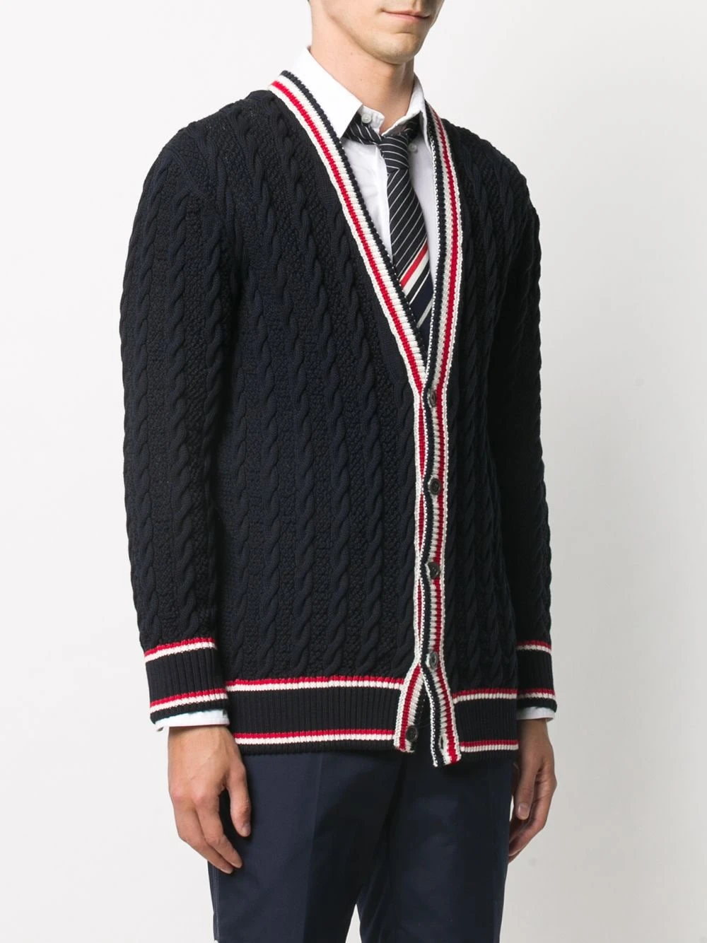 Outlet π Thom Browne Cable knit V neck cardigan cardigans of men β€οΈ 3 Thom Browne cable knit V-neck cardigan