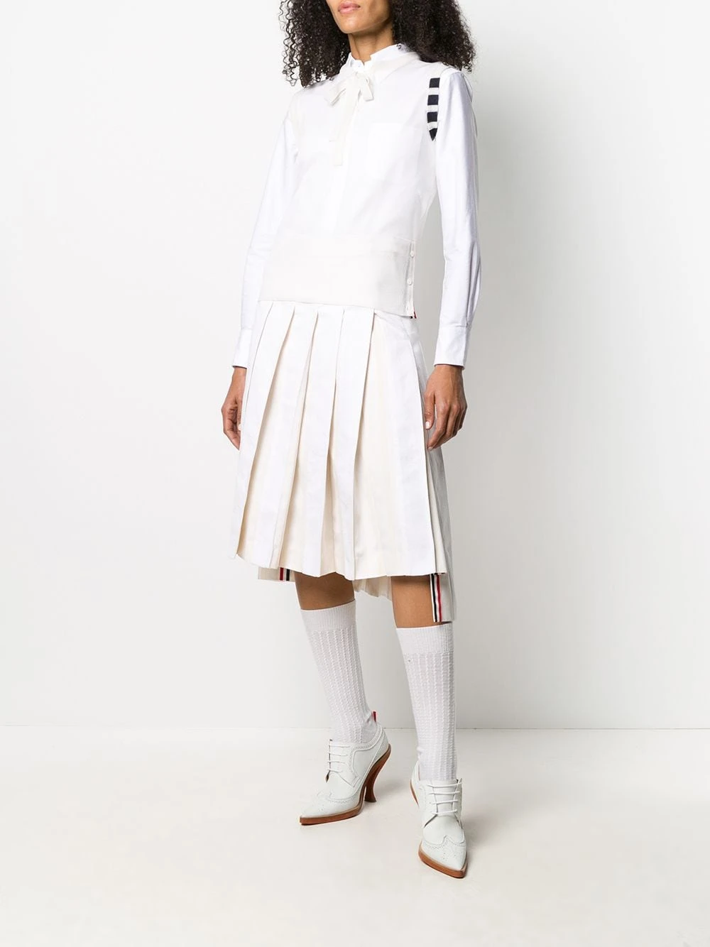 Deals ⌛ Thom Browne 4 Bar stripe tie crew neck top knitted tops of women ✨ 2 Thom Browne 4-Bar stripe tie crew neck top