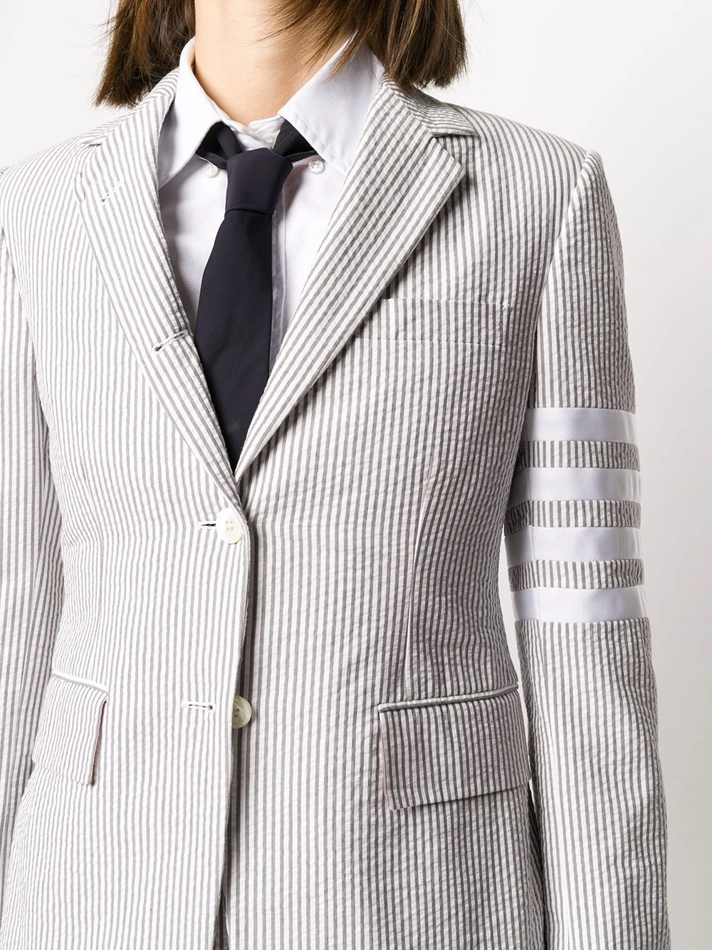 Best Pirce ⌛ Thom Browne 4 Bar stripe seersucker sportcoat blazers of women ⭐ 5 Thom Browne 4-Bar stripe seersucker sportcoat