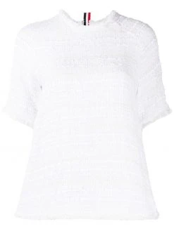 Thom Browne box-pleat detail tweed blouse