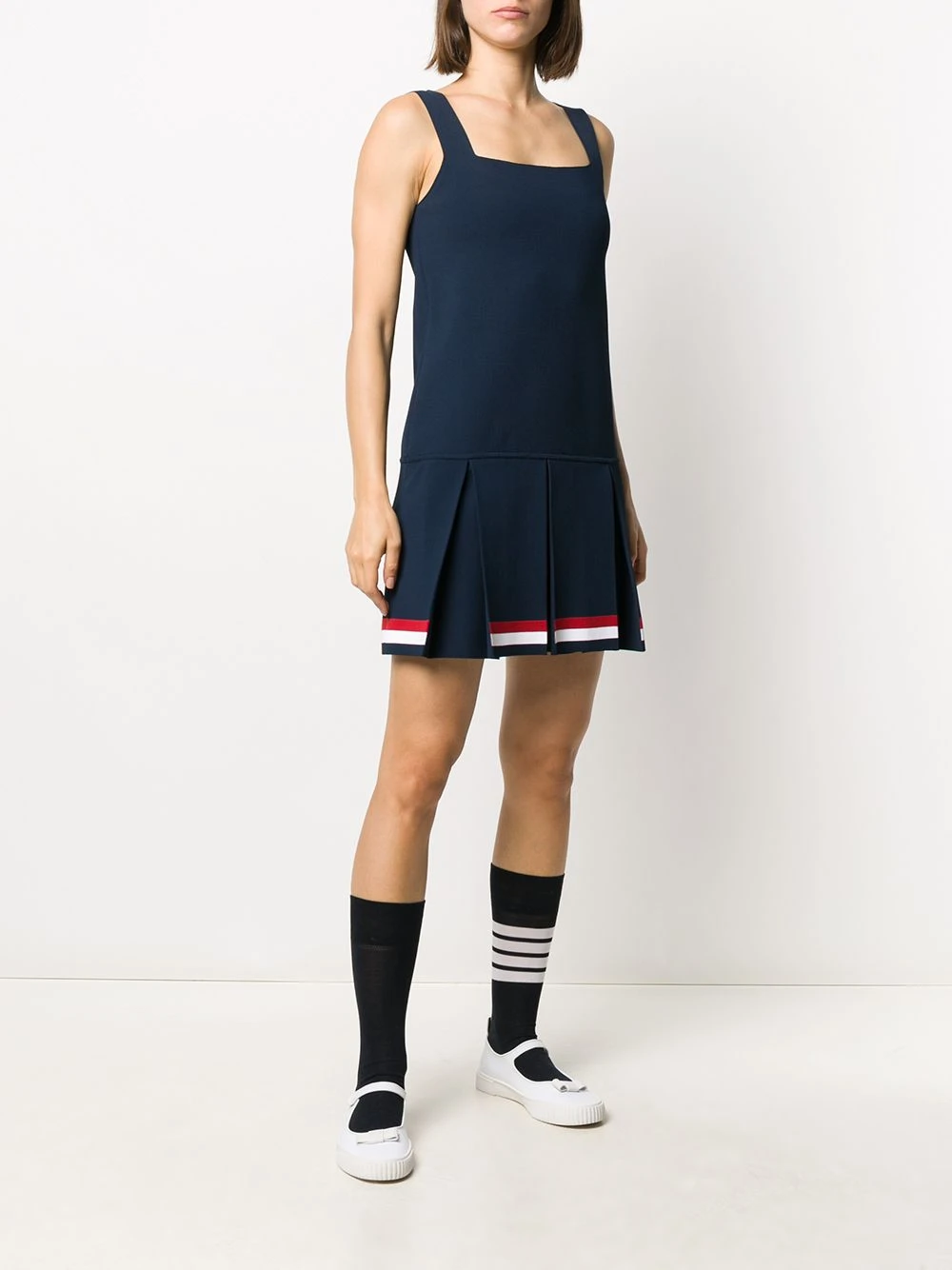 Wholesale 🎁 Thom Browne RWB stripe pleated dress day⌛ dresses of women ✨ 3 Thom Browne RWB-stripe pleated dress