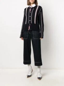 Thom Browne RWB-cable knitted crew neck cardigan