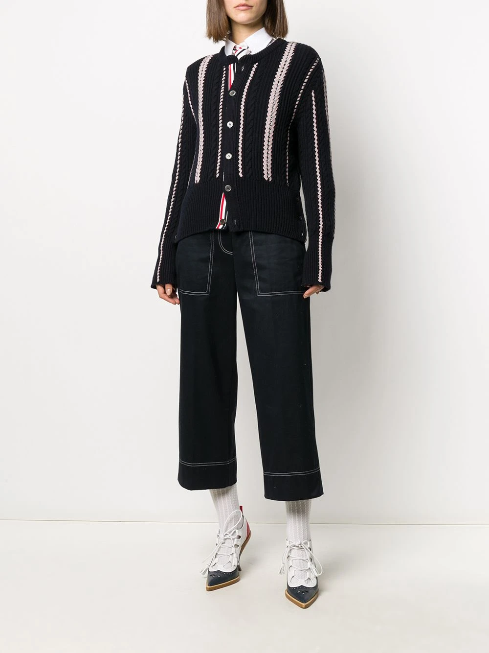Outlet ๐ Thom Browne RWB cable knitted crew neck cardigan cardigans of women ๐คฉ 2 Thom Browne RWB-cable knitted crew neck cardigan