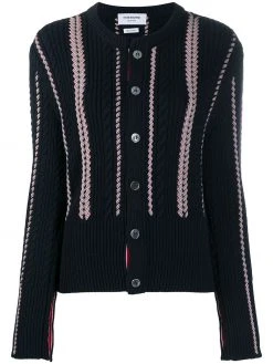 Thom Browne RWB-cable knitted crew neck cardigan