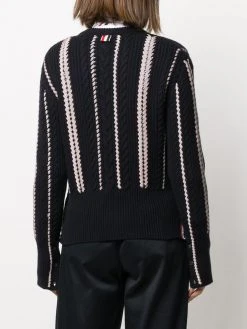 Outlet ๐ Thom Browne RWB cable knitted crew neck cardigan cardigans of women ๐คฉ 8 Thom Browne RWB-cable knitted crew neck cardigan