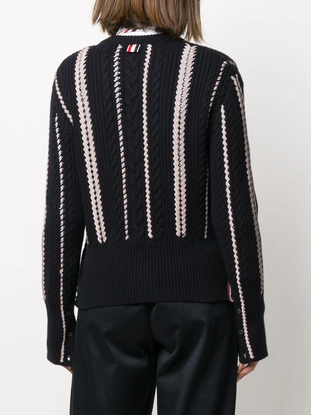 Outlet ๐ Thom Browne RWB cable knitted crew neck cardigan cardigans of women ๐คฉ 4 Thom Browne RWB-cable knitted crew neck cardigan