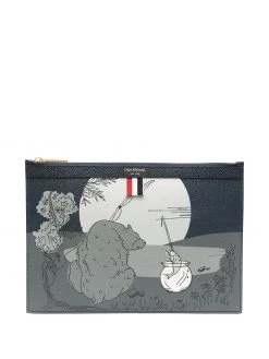 Thom Browne graphic-print leather pouch