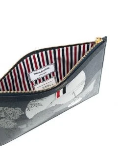 Thom Browne graphic-print leather pouch