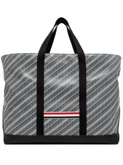 Thom Browne striped leather-trim tote bag