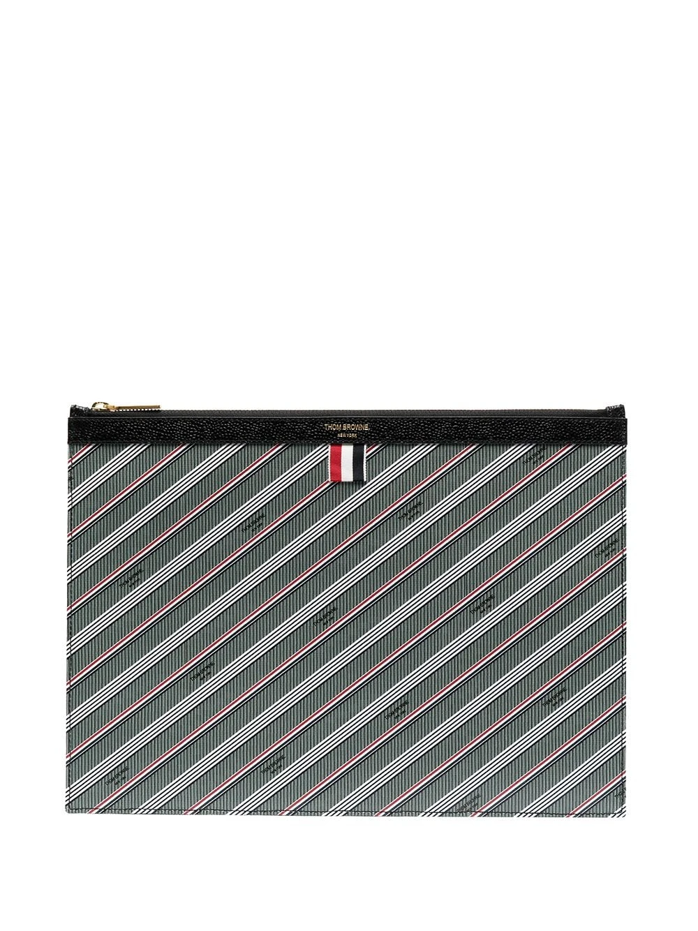 Budget ❤️ Thom Browne Striped logo print pouch clutch bags of men ⌛ 1 Thom Browne striped logo-print pouch