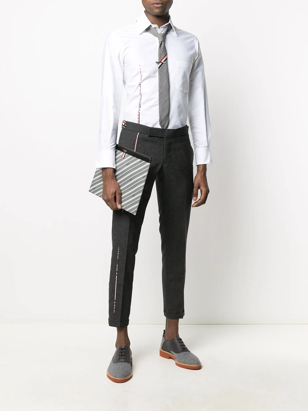 Budget ❤️ Thom Browne Striped logo print pouch clutch bags of men ⌛ 2 Thom Browne striped logo-print pouch