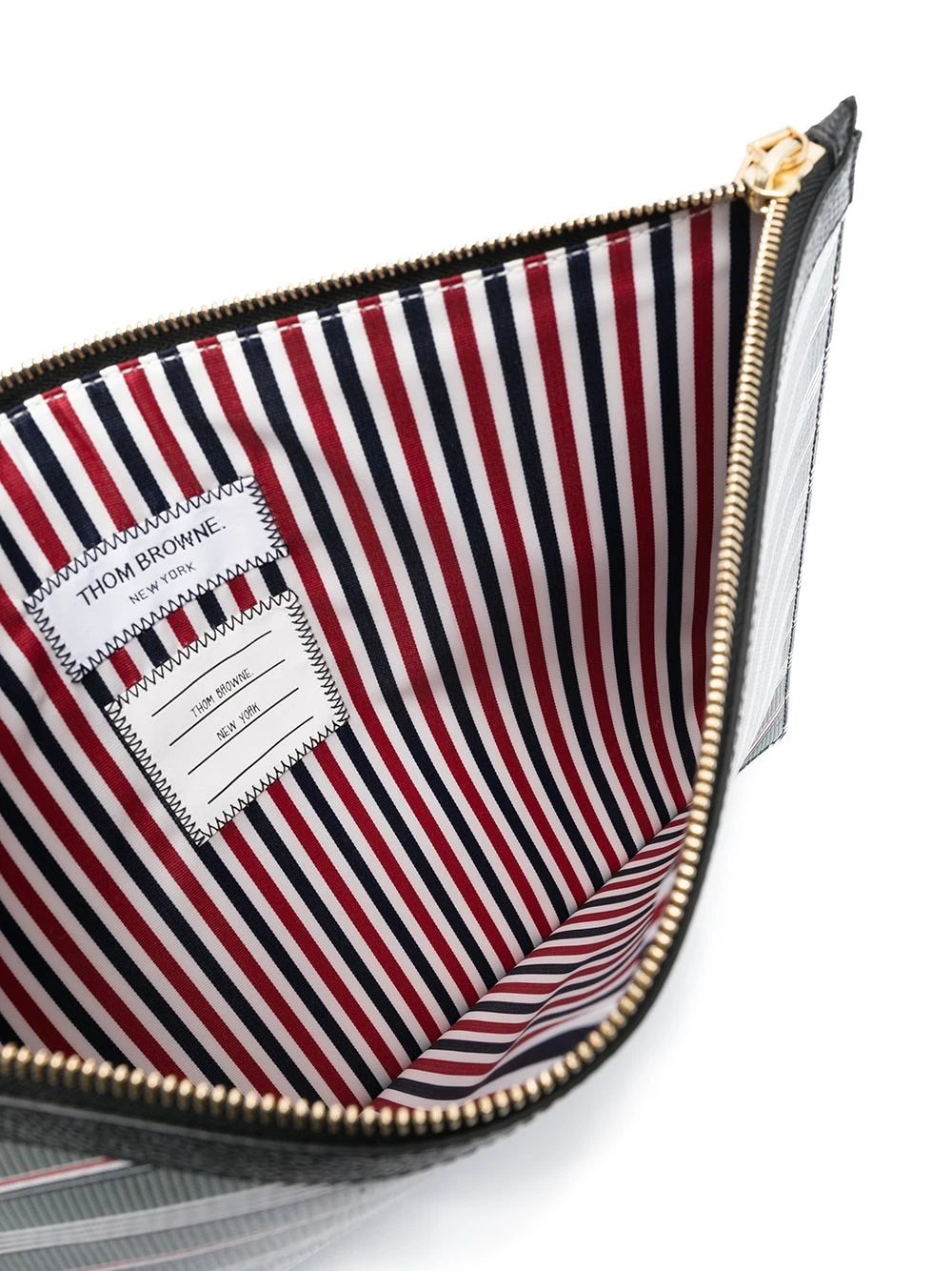 Budget ❤️ Thom Browne Striped logo print pouch clutch bags of men ⌛ 5 Thom Browne striped logo-print pouch