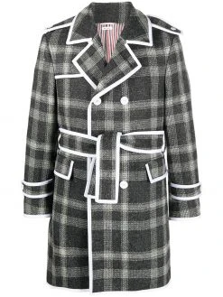 Thom Browne check-pattern tie-waist coat