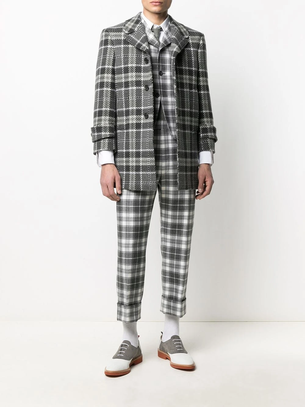 Flash Sale π Thom Browne Check cashmere single breasted coat single breasted coats of men π― 2 Thom Browne check cashmere single-breasted coat