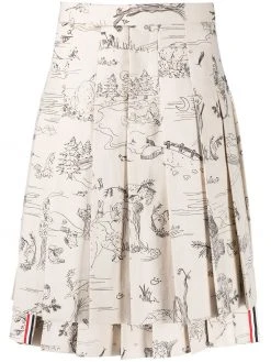 Thom Browne sketch-print pleated suit skirt