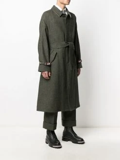 Cheapest π Thom Browne Tri stripe detail tie waist coat trench coats of men π 9 Thom Browne tri-stripe detail tie-waist coat