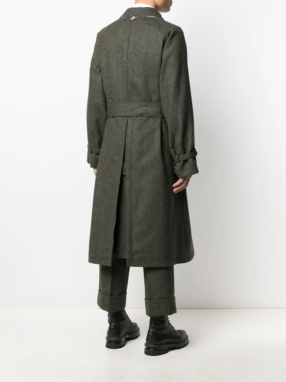 Cheapest π Thom Browne Tri stripe detail tie waist coat trench coats of men π 4 Thom Browne tri-stripe detail tie-waist coat