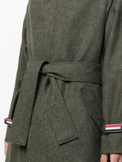 Cheapest π Thom Browne Tri stripe detail tie waist coat trench coats of men π 11 Thom Browne tri-stripe detail tie-waist coat