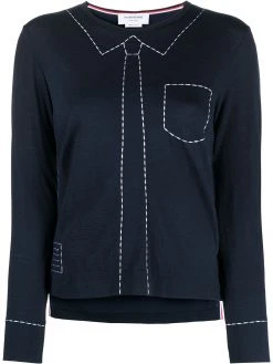 Thom Browne trompe l'oeil shirt & tie embroidery stitch top