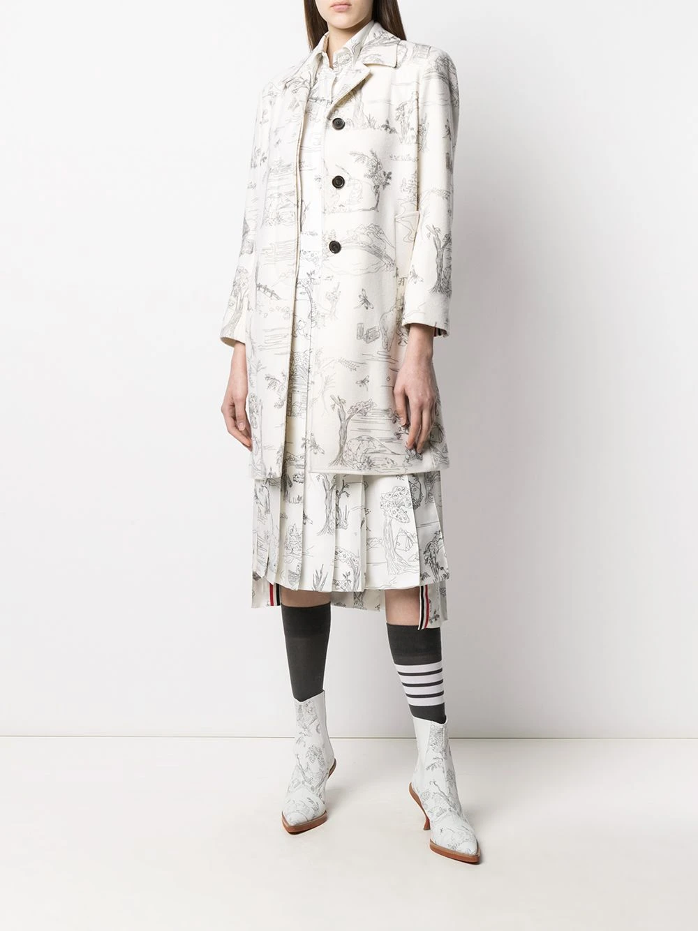 Promo β¨ Thom Browne Illustration print single breasted coat single breasted coats of women π 2 Thom Browne illustration-print single-breasted coat