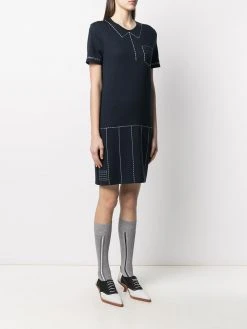Thom Browne trompe l'oeil pleated stitch detail polo dress